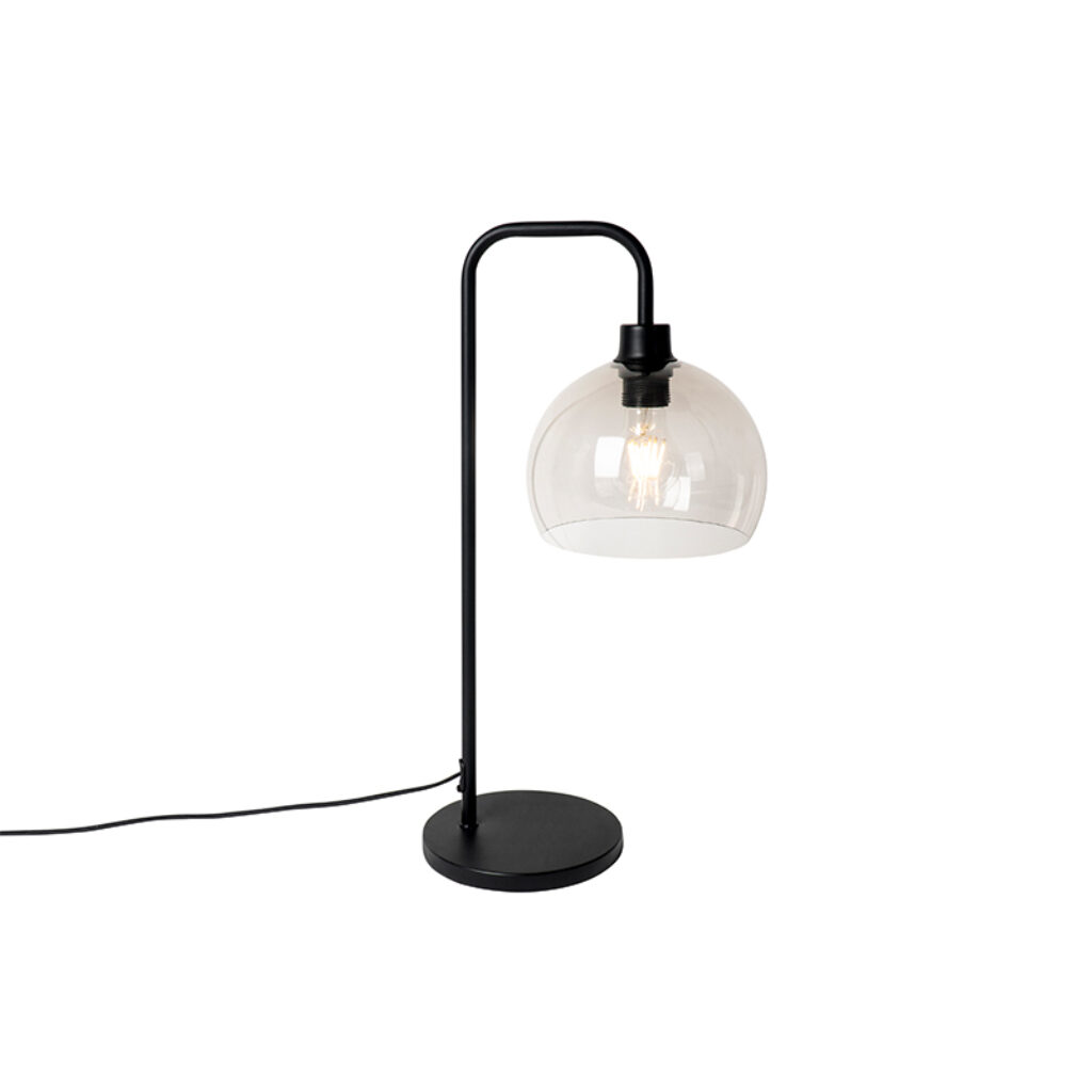 tafellampen Moderne tafellamp zwart met smoke glas effect Maly KunststofStaal Zwart Deze lijkt wel een kleine lantaarn op je tafel of dressoir en geeft daarmee