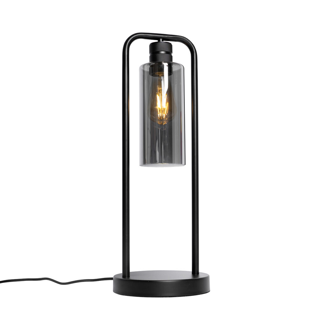 tafellampen Moderne tafellamp zwart met smoke glas Stavelot StaalGlas Zwart Wauw wat een toffe is Door zijn het echte sfeermaker. strakke design moderne lamp.