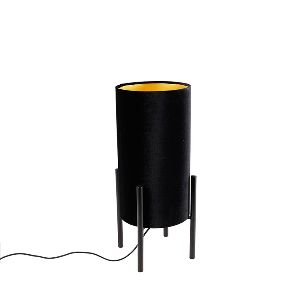 tafellampen Moderne tafellamp zwart met velours zwarte kap Rich StaalStof Een tijdloze topper volledig afgewerkt in Bekijk onze De is een gouden binnenkant wat