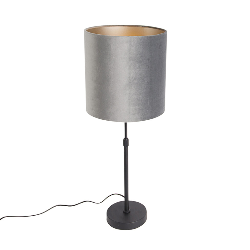 tafellampen Moderne tafellamp zwart stoffen kap grijs 25 cm verstelbaar Parte StaalStof Grijs Leuke voor op je is een zwarte stalen lamp en in hoogte. Super De