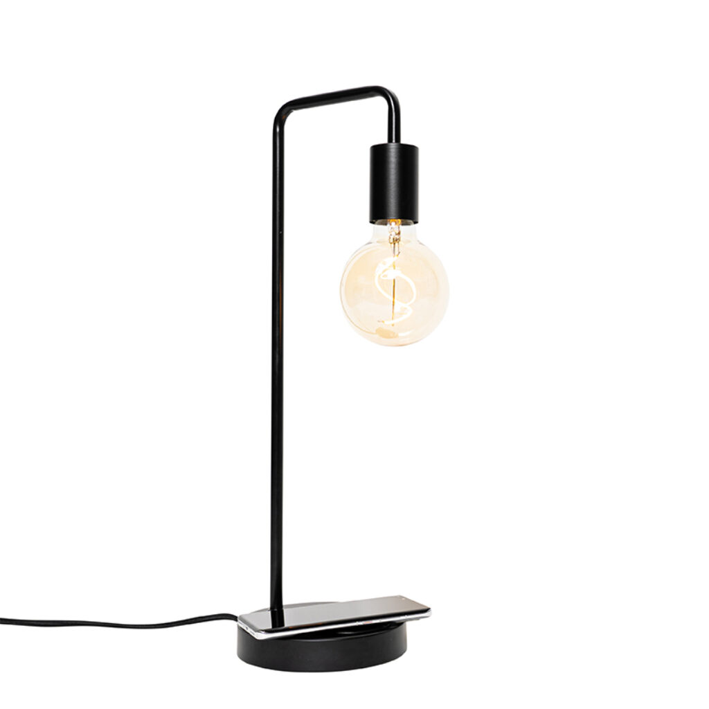 tafellampen Moderne zwarte tafellamp met draadloos opladen Facil Staal Zwart Less is more. Tafellamp bewijst Deze eenvoudige past door haar strakke design