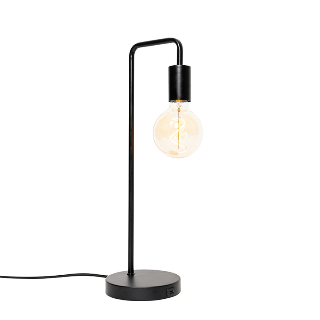 tafellampen Moderne zwarte tafellamp met usb Facil Staal Zwart Less is more. Tafellamp bewijst Deze eenvoudige past door haar strakke design perfect in een