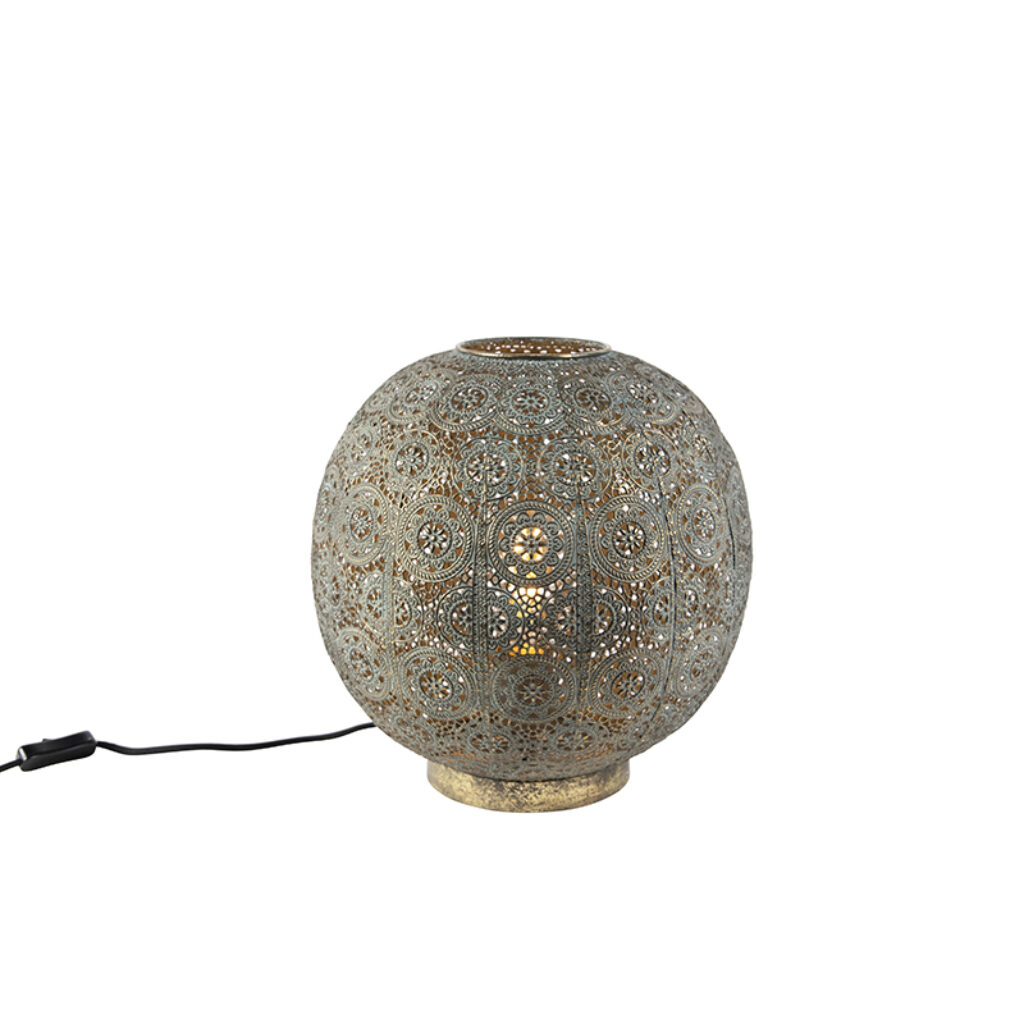 tafellampen Oosterse tafellamp 32 cm Baloo Staal is een bijzonder sfeervolle tafellamp. Geef jouw interieur mooi oosters tintje met deze in goud afgewerkte lamp