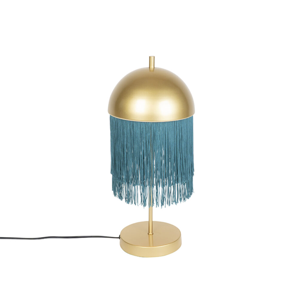 tafellampen Oosterse tafellamp goud met groene franjes Fringle StaalStof Groen Fleur je interieur op oosterse De aan deze lamp geven de een speels effect. heeft