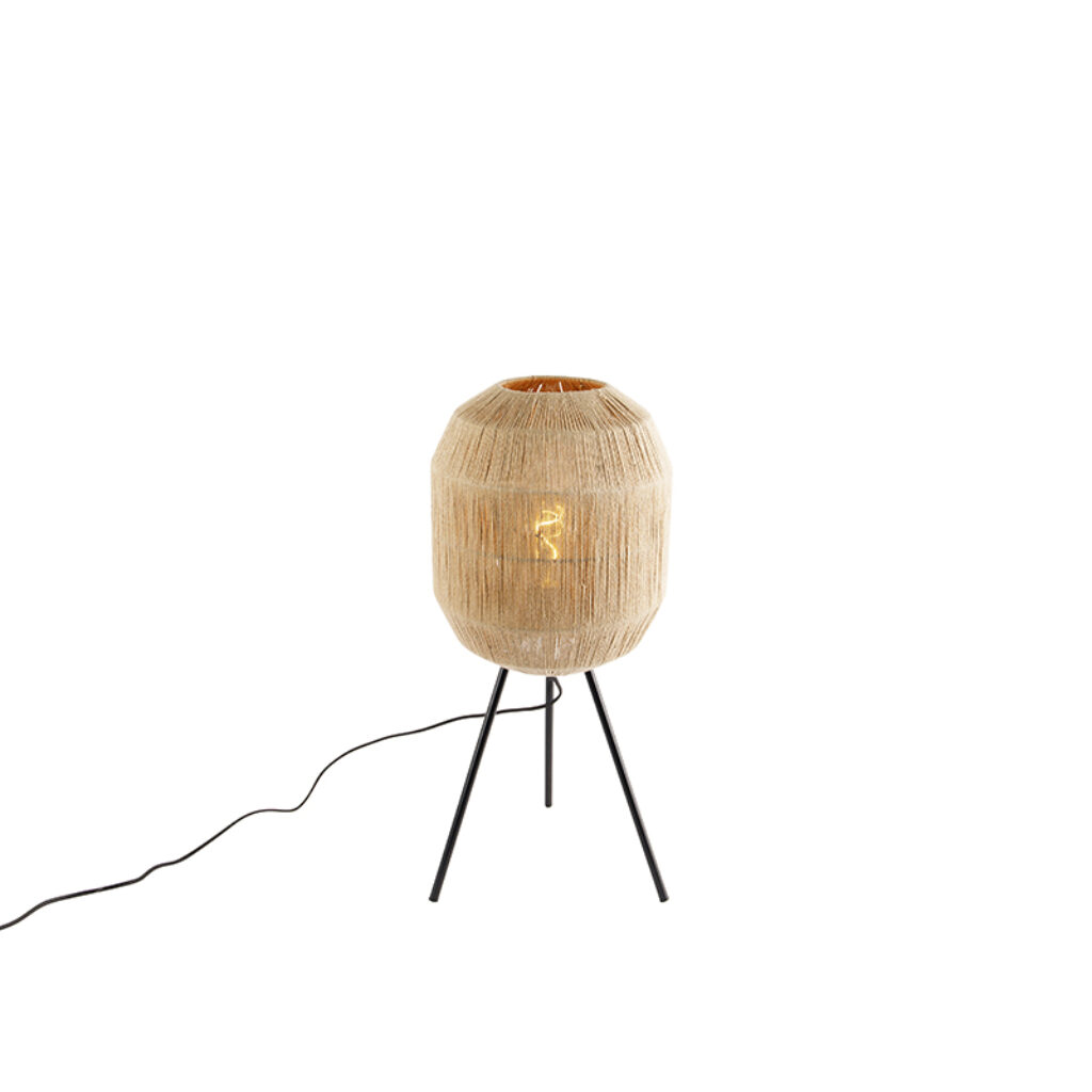 tafellampen Oosterse tafellamp zwart met jute touw Riki TouwStaal Beige Waan je in oosterse sferen de Door het om kap geeft lamp een mooie sfeervolle