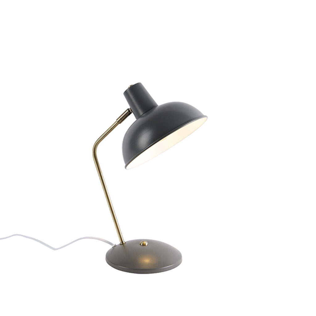 tafellampen Retro tafellamp grijs met brons Milou Metaal Grijs Wil je bureau opvrolijken een leuke Dan is deze echt iets voor jou. Hij past in retro interieur