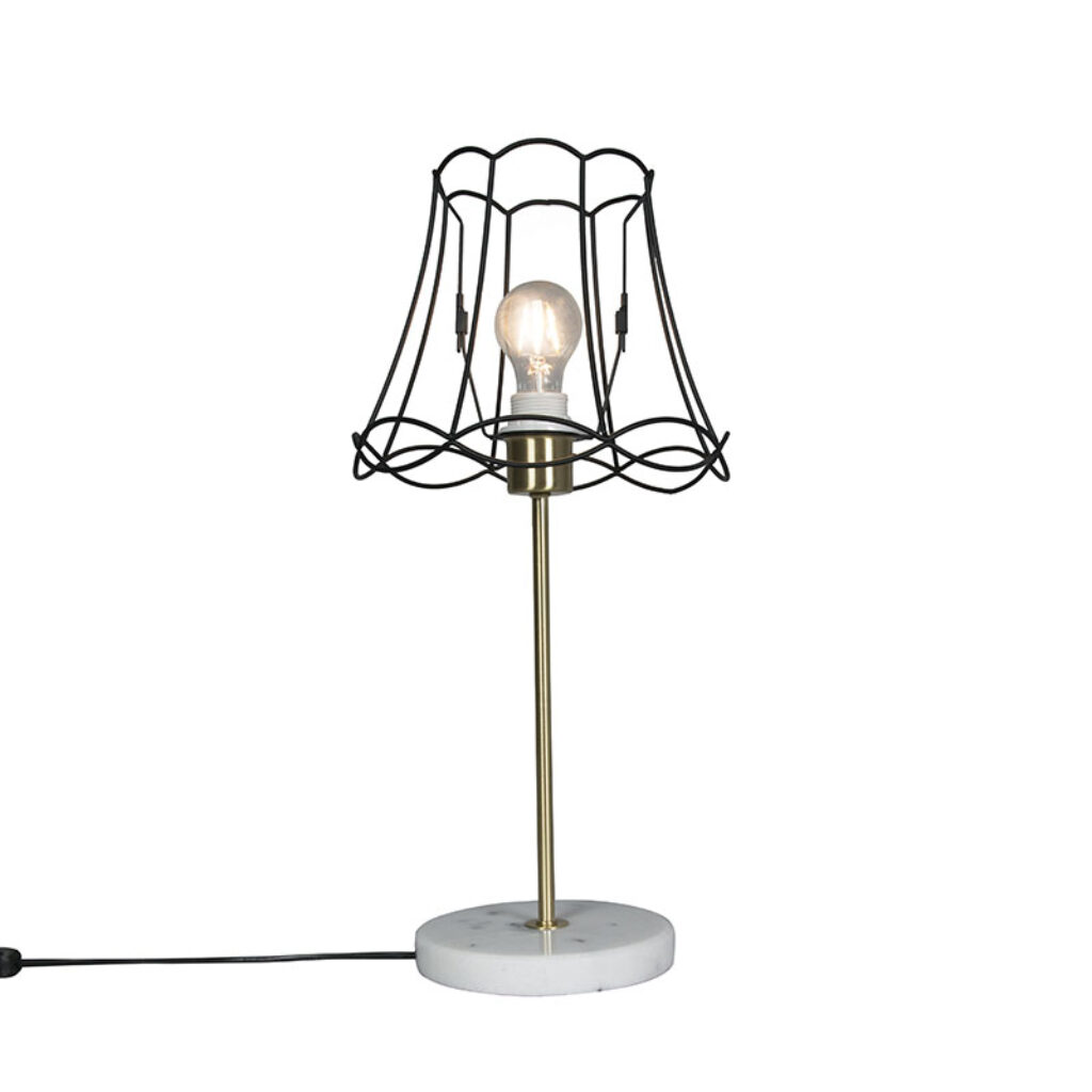 tafellampen Retro tafellamp messing met Granny frame zwart 25 cm Kaso StaalMarmer Zwart Tafellamp is zijn simpele en strakke design een plaatje opzich. Deze in