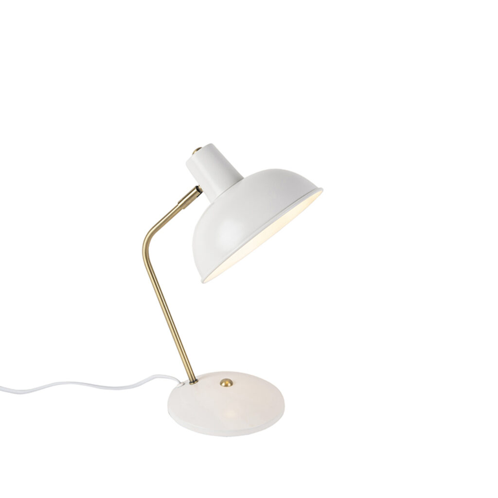 tafellampen Retro tafellamp wit met brons Milou Metaal Wit Wil je bureau opvrolijken een leuke Dan is deze echt iets voor jou. Hij past in retro interieur maar