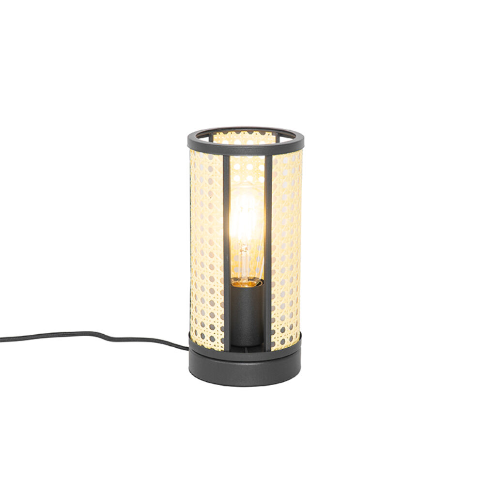 tafellampen Retro tafellamp zwart met rotan 12 cm Akira RotanStaal Zwart Ga voor onze als je op zoek bent naar een gezellig opvallend Deze is de perfecte