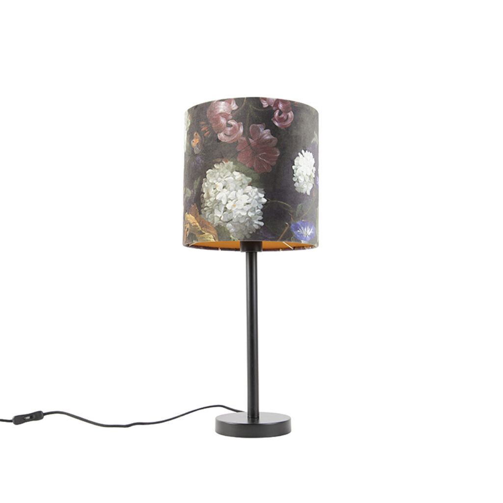 tafellampen Romantische tafellamp zwart met bloemen kap 25 cm Simplo StaalStof Bloemen print Een echte romantische touch in huis deze Simplo. Hij wordt geleverd