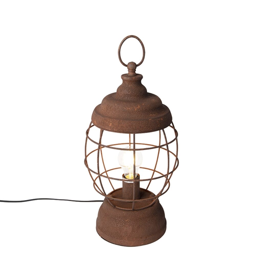 tafellampen Rustieke tafellamp roest Lentera Metaal Roestbruin Wat een leuke deze van QAZQA. Hij heeft hoogte 43 cm en diameter 23 cm. De lamp wordt met snoer