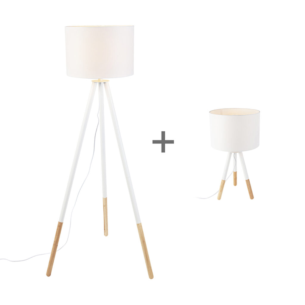 tafellampen Set van en vloerlamp met kap wit Pip HoutStof Wit Een super leuke combi dat is deze vloerlamp. Past perfect in je werkkamer of woonkamer. De witte