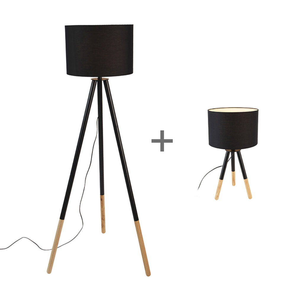 tafellampen Set van en vloerlamp met kap zwart Pip Hout Zwart Een super leuke combi dat is deze vloerlamp. Past perfect in je werkkamer of woonkamer. De zwarte