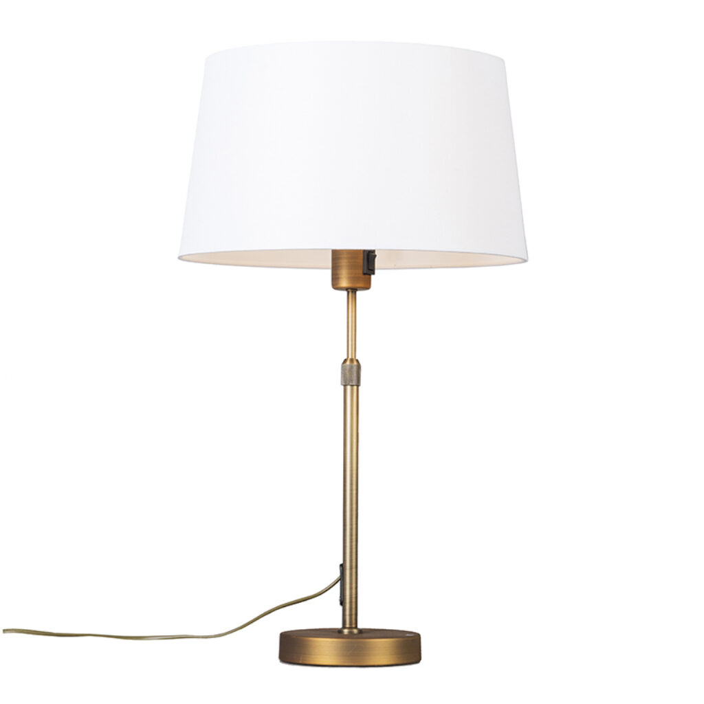 tafellampen Tafellamp brons met kap wit 35 cm verstelbaar Parte MetaalStof Brons Hou jij wel van een klassieke touch in je Dan is deze tafellamp echt iets voor