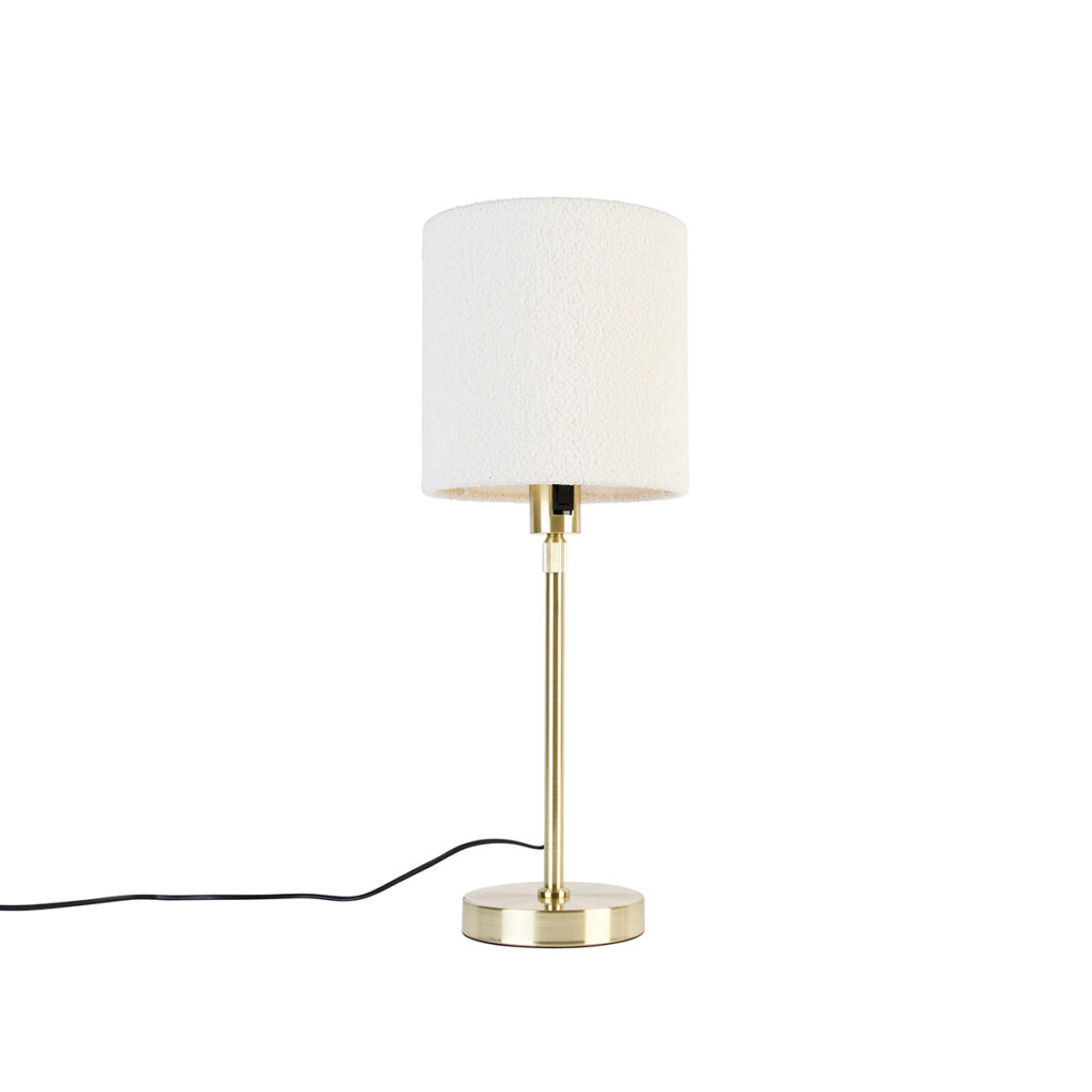 tafellampen Tafellamp goud verstelbaar met boucle kap wit 20 cm Parte StaalStof is warme lamp voor in de woonkamer werkkamer of slaapkamer. Zijn lampenkap