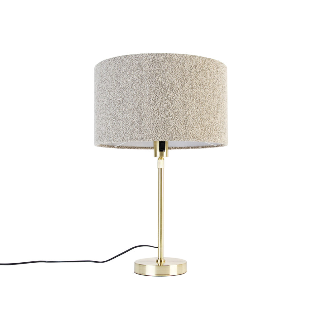 tafellampen Tafellamp goud verstelbaar met kap boucle taupe 35 cm Parte StofStaal Met tafellamp voeg je warmte toe aan jouw interieur. Het stof zorg voor een