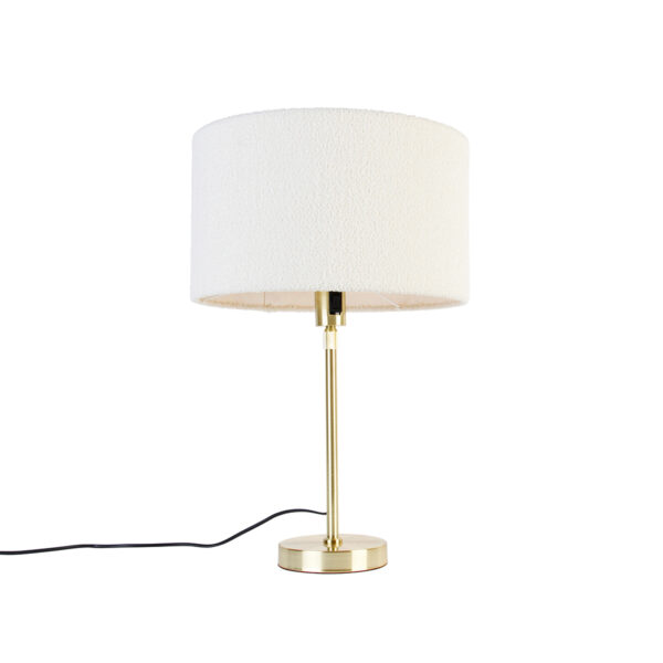 tafellampen Tafellamp goud verstelbaar met kap boucle wit 35 cm Parte StaalStof Met tafellamp voeg je warmte toe aan jouw interieur. Het stof zorg voor een warm