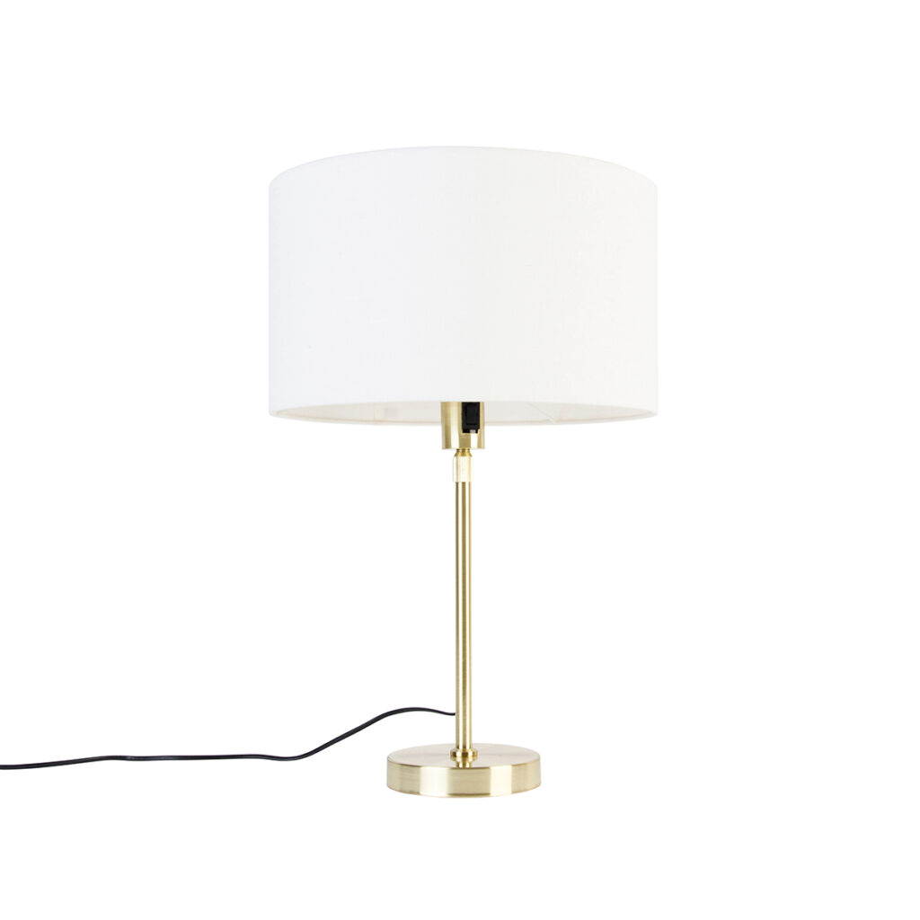 tafellampen Tafellamp goud verstelbaar met kap wit 35 cm Parte StaalStof Haal een stijlvolle klassieker in huis deze tafellamp Parte. De is mooie gouden witte
