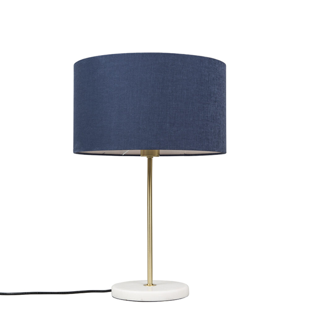 tafellampen Tafellamp messing met blauwe kap 35 cm Kaso StofStaalMarmer Beige Breng sfeer in je interieur onze tafellamp. Het is een lamp voor de liefhebber van