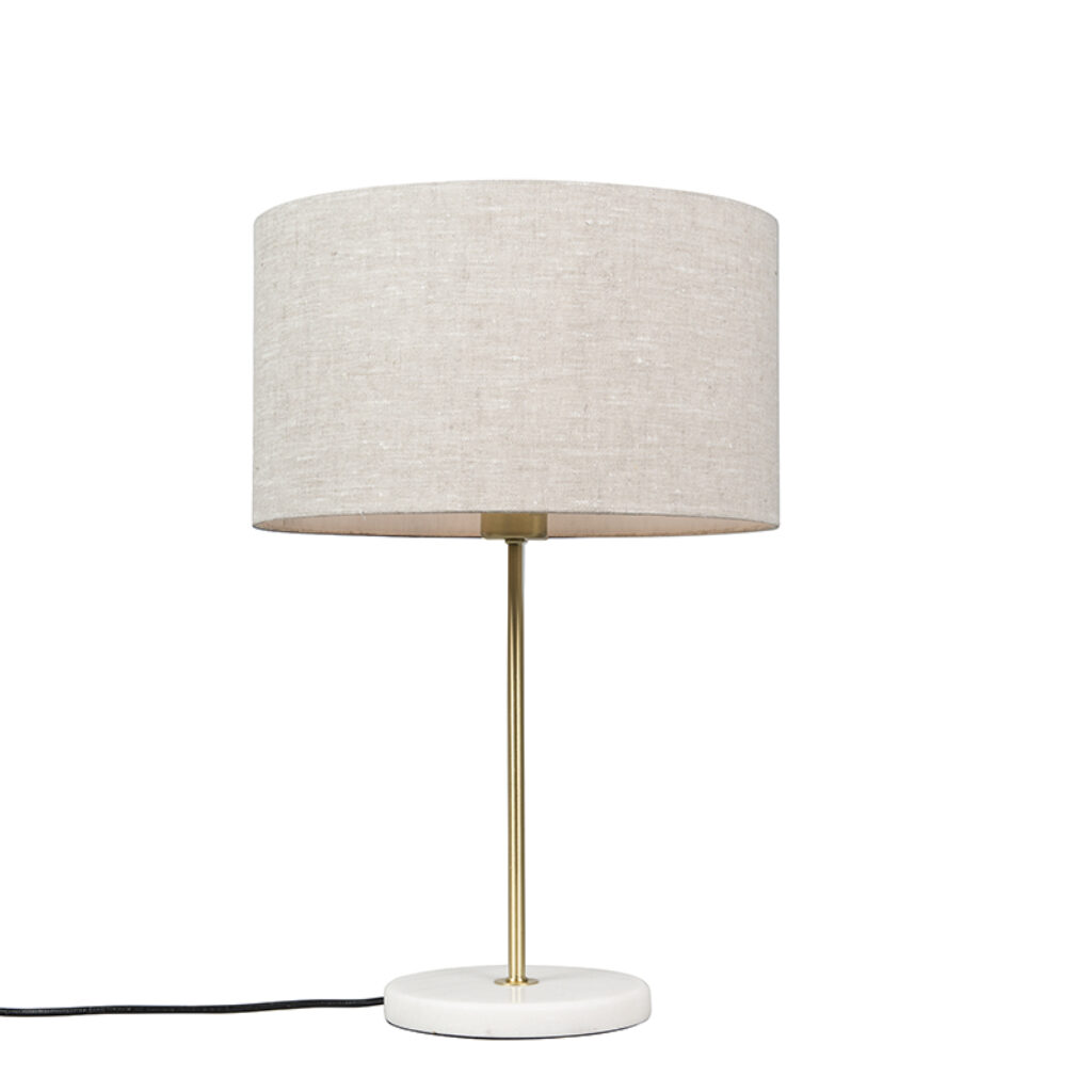 tafellampen Tafellamp messing met grijze kap 35 cm Kaso StofStaalMarmer Grijs Breng sfeer in je interieur onze tafellamp. Het is een lamp voor de liefhebber van