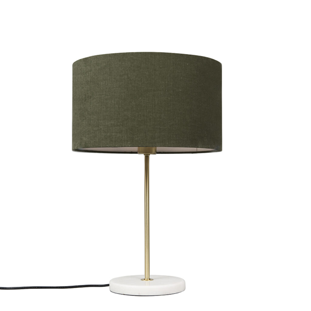 tafellampen Tafellamp messing met groene kap 35 cm Kaso StofStaalMarmer Groen Breng sfeer in je interieur onze tafellamp. Het is een lamp voor de liefhebber van