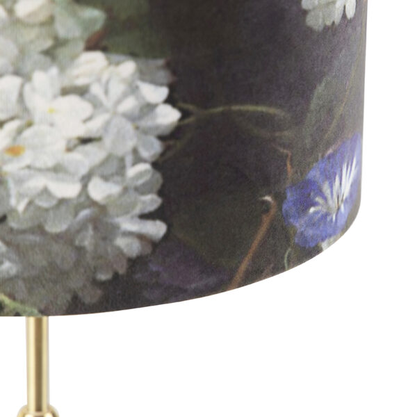 Tafellamp goud/messing met velours kap bloemen 25 cm - Parte - Afbeelding 2