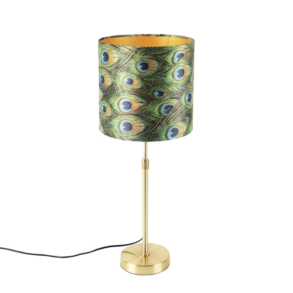 tafellampen Tafellamp met velours kap pauw 25 cm Parte StofStaal Multicolor Hou jij wel van een klassieke touch in je Dan is deze tafellamp echt iets voor Een