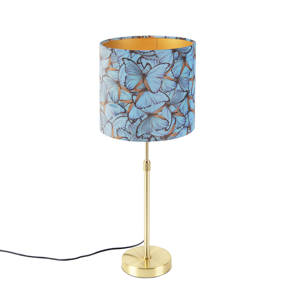 tafellampen Tafellamp met velours kap vlinders 25 cm Parte StofStaal Multicolor Hou jij wel van een klassieke touch in je Dan is deze tafellamp echt iets voor