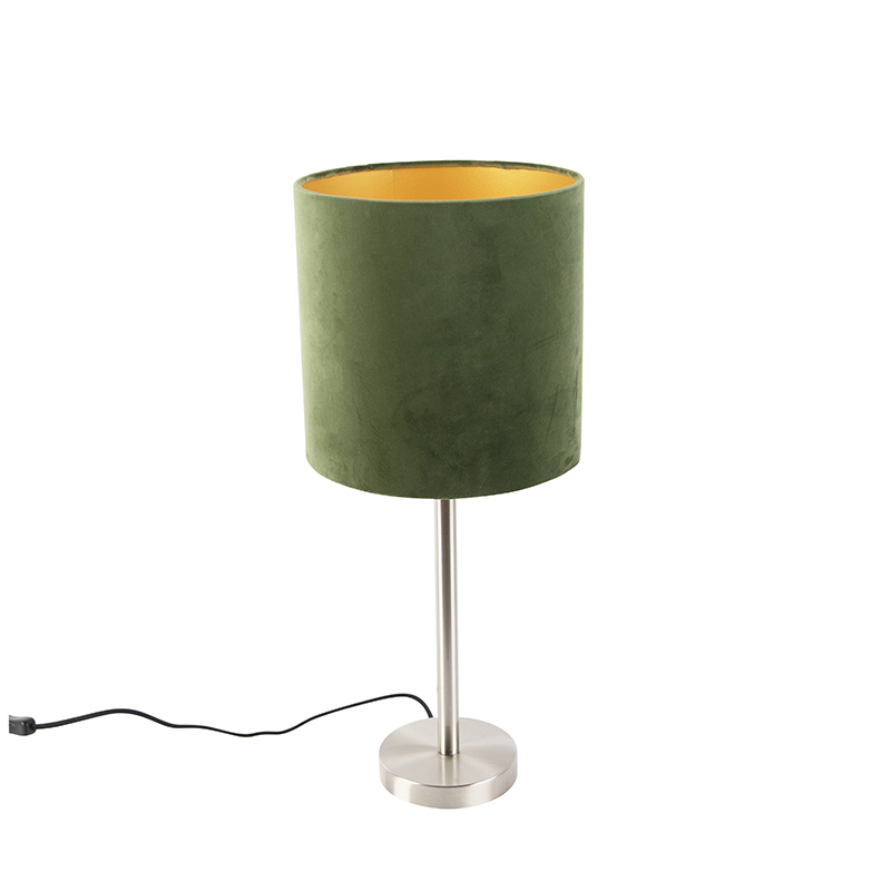 tafellampen Tafellamp staal met groene kap 25 cm Simplo StaalStof Groen Een sfeervolle eyecatcher in huis. Het is een combinatie van tijdloos armatuur en
