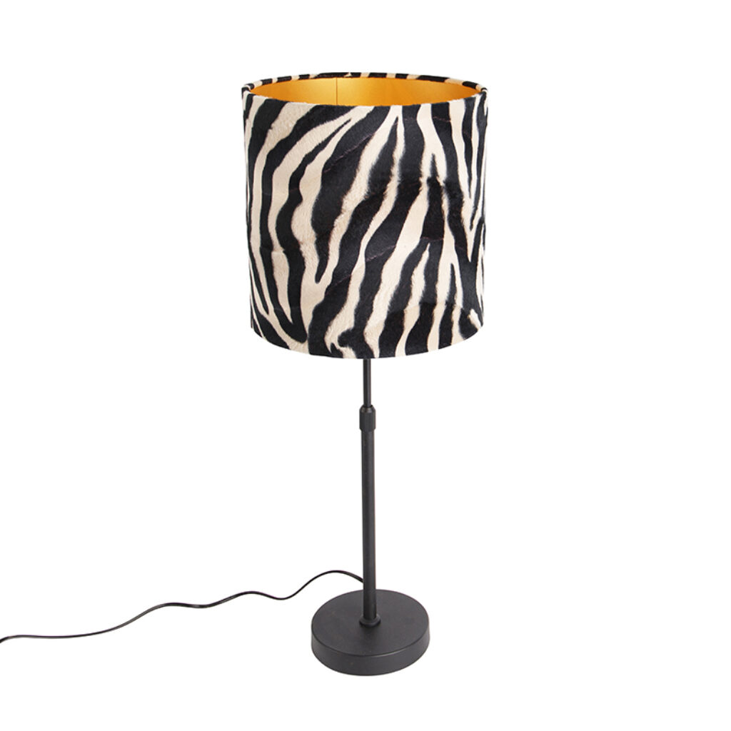 tafellampen Tafellamp zwart kap zebra dessin 25 cm verstelbaar Parte StaalStof Zebra print Ga voor een blikvanger in je interieur met deze opvallende tafellamp