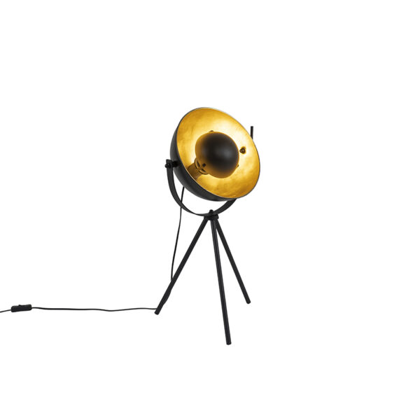tafellampen Tafellamp zwart met goud 633 cm tripod verstelbaar Magnax Staal Zwart Een echte stoere tafellamp is deze Magnax. Met zijn poot en matzwarte kleur