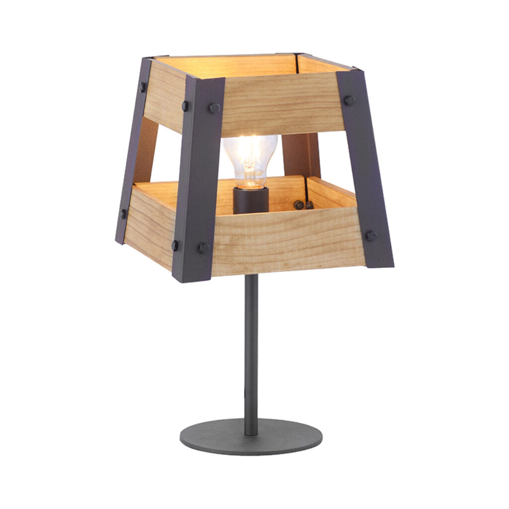 tafellampen tafellamp zwart met hout Krati HoutStaal Bruin Tafellamp is een stoere lamp voor in jouw De gemaakt van staal en afgewerkt het zwart. heeft hoogte