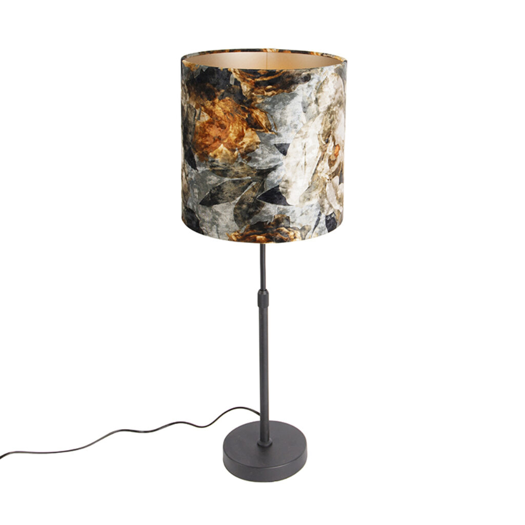 tafellampen Tafellamp zwart met kap bloemen 25 cm verstelbaar Parte StaalStof Bloemen print is een echte eyecatcher voor in je interieur. Zijn maakt hem erg De
