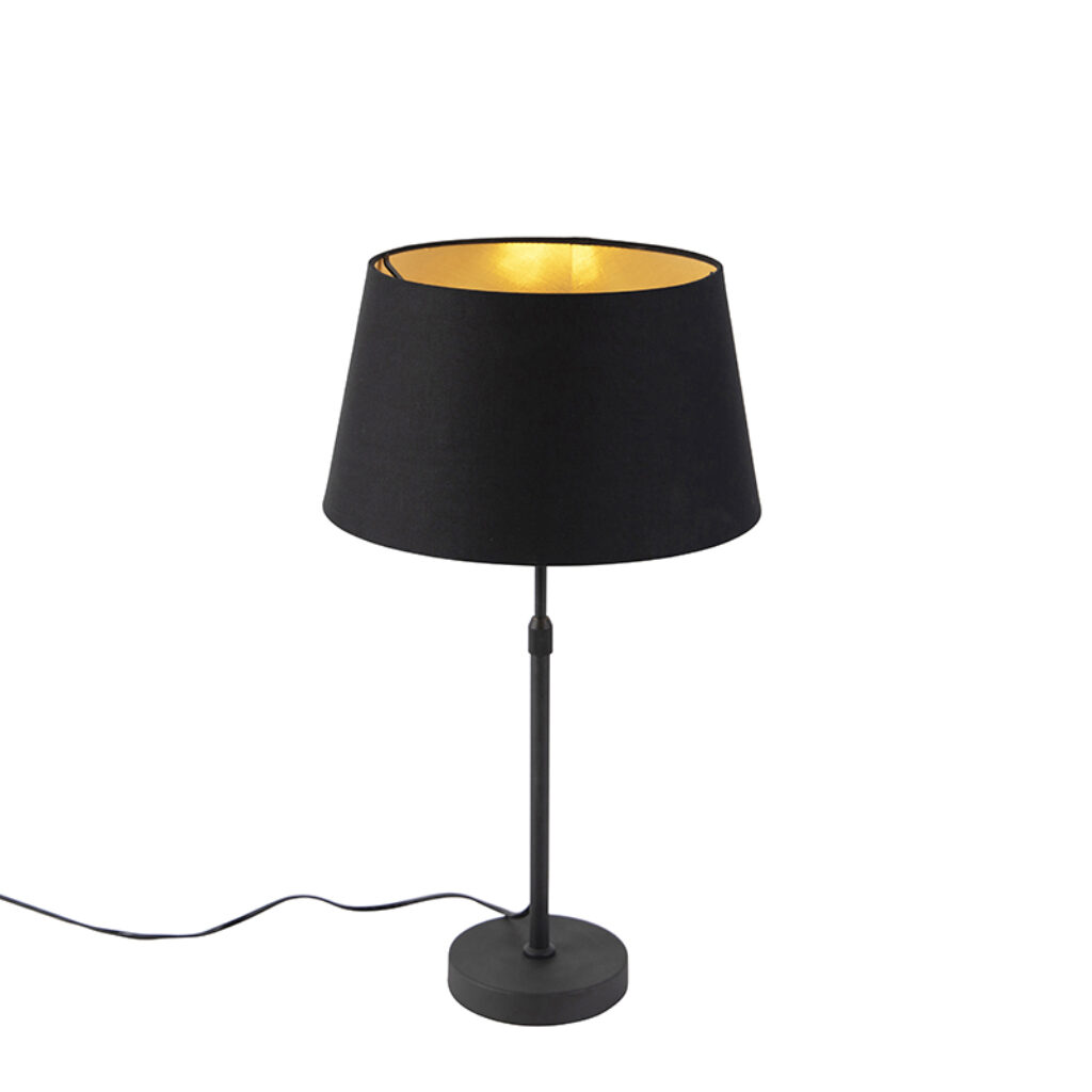 tafellampen Tafellamp zwart met kap goud 35 cm Parte KatoenStaal Zwart Hou jij wel van een klassieke touch in je Dan is deze tafellamp echt iets voor Een