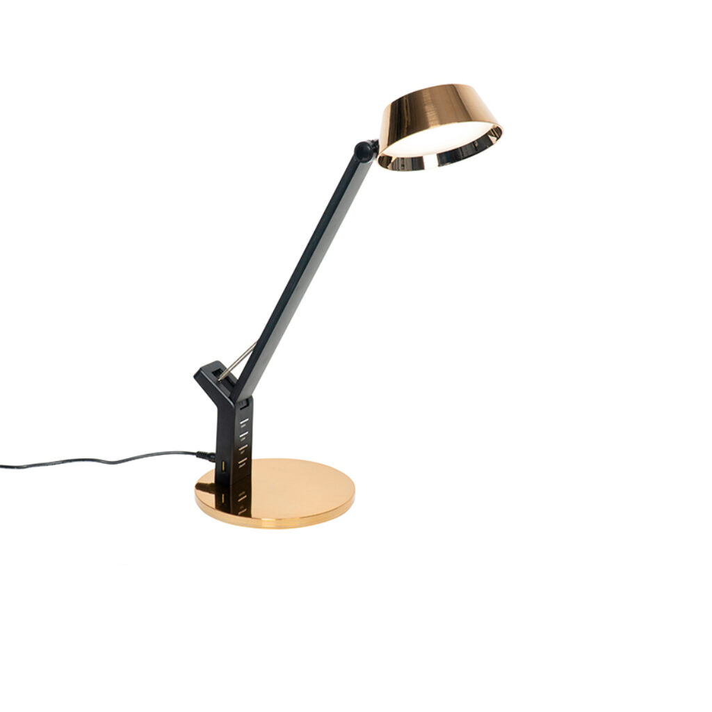 tafellampen Tafellamp zwart met messing incl. LED touch en USB Edward AluminiumKunststof Ben je op zoek naar een fijne tafellamp voor het lezen van de krant