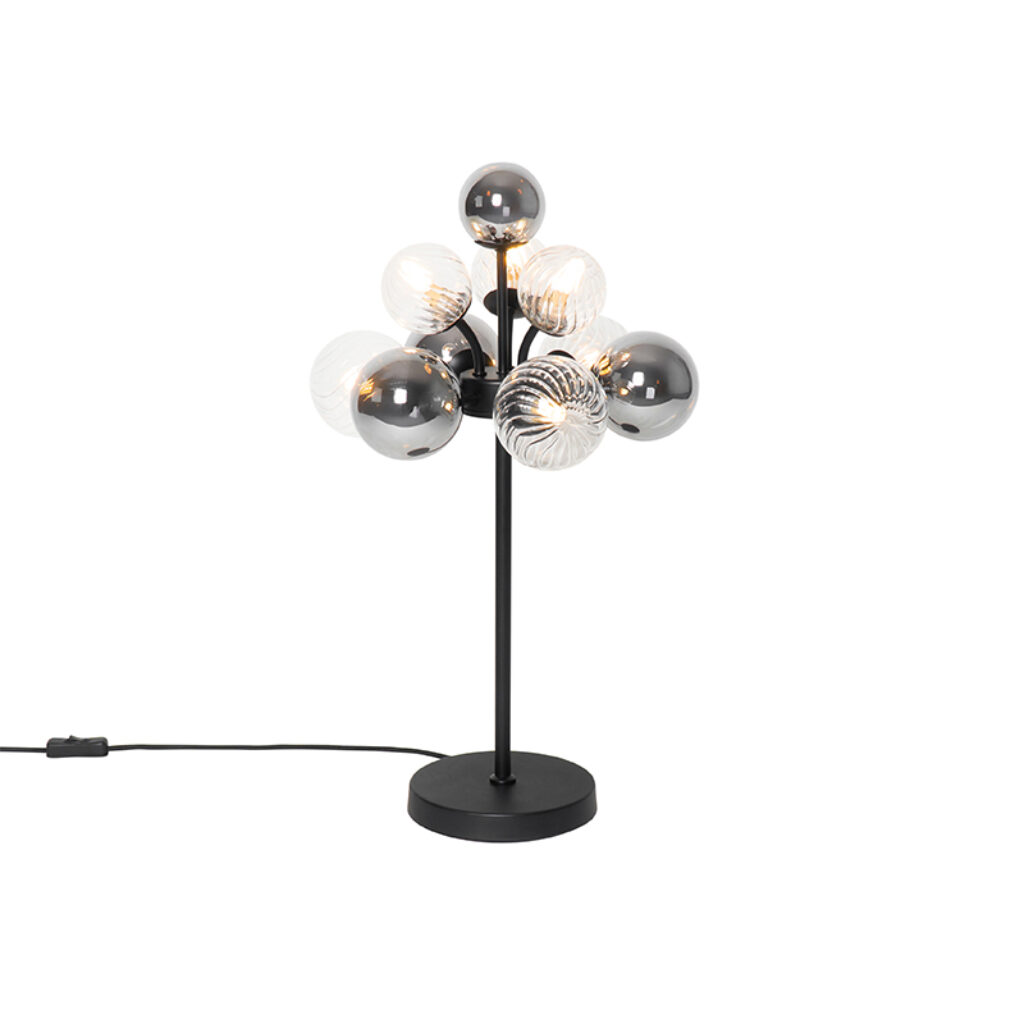 tafellampen Tafellamp zwart met smoke en helder glas Bonnie GlasStaal Zwart Haal een echte eyecatcher in huis Bonnie. Deze Art Deco tafellamp heeft heldere