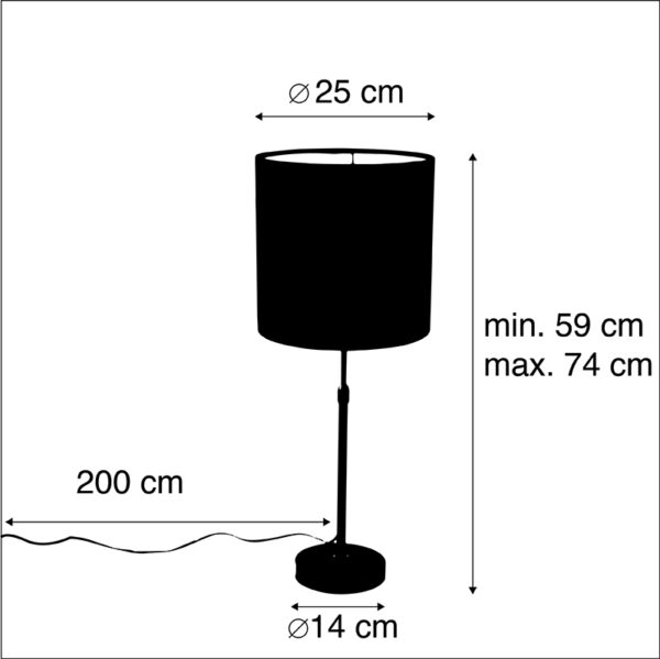 Tafellamp zwart met velours kap blauw met goud 25 cm - Parte - Afbeelding 3