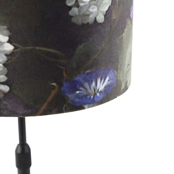 Tafellamp zwart met velours kap bloemen met goud 25 cm - Parte - Afbeelding 2