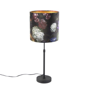 tafellampen Tafellamp zwart met velours kap bloemen goud 25 cm Parte StaalStof Multicolor Hou jij wel van een klassieke touch in je Dan is deze tafellamp echt