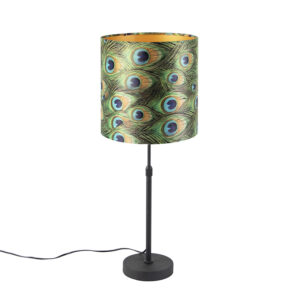 tafellampen Tafellamp zwart met velours kap pauw goud 25 cm Parte StaalStof Multicolor Hou jij wel van een klassieke touch in je Dan is deze tafellamp echt iets