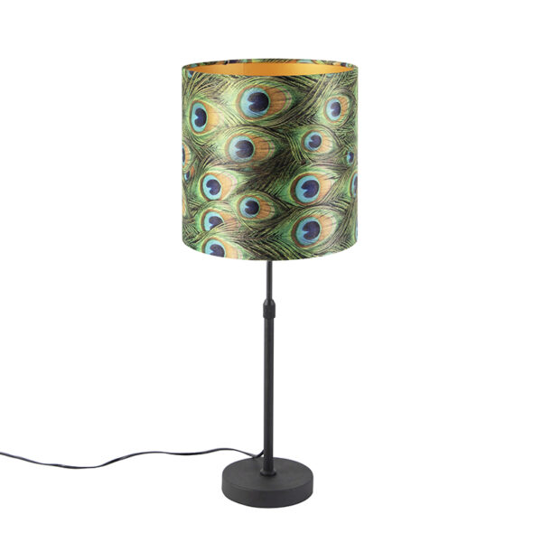 tafellampen Tafellamp zwart met velours kap pauw goud 25 cm Parte StaalStof Multicolor Hou jij wel van een klassieke touch in je Dan is deze tafellamp echt iets