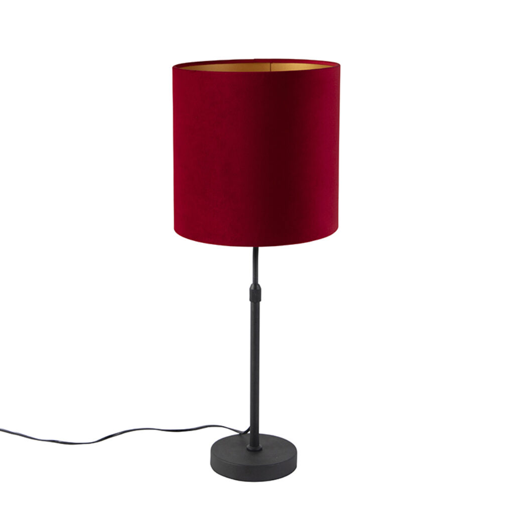 tafellampen Tafellamp zwart met velours kap rood goud 25 cm Parte StaalStof Rood Hou jij wel van een klassieke touch in je Dan is deze tafellamp echt iets voor