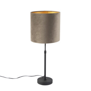 tafellampen Tafellamp zwart met velours kap taupe goud 25 cm Parte StaalStof Taupe Hou jij wel van een klassieke touch in je Dan is deze tafellamp echt iets