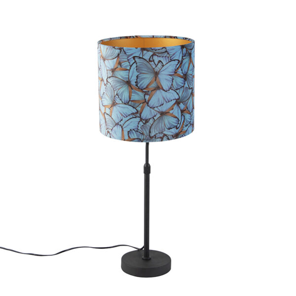 tafellampen Tafellamp zwart met velours kap vlinders goud 25 cm Parte StaalStof Multicolor Hou jij wel van een klassieke touch in je Dan is deze tafellamp echt