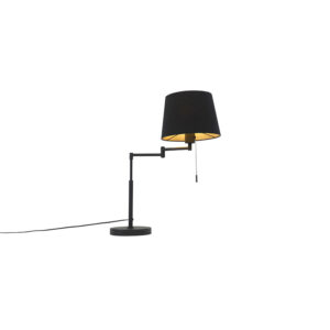 tafellampen Tafellamp zwart met zwarte kap en verstelbare arm Ladas Deluxe StofStaal Zwart is een moderne tafellamp voor in de woonkamer slaapkamer of werkkamer