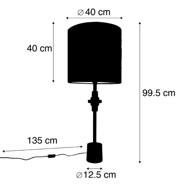 Tafellamp zwart velours kap bloem dessin 40 cm - Diverso - Afbeelding 3