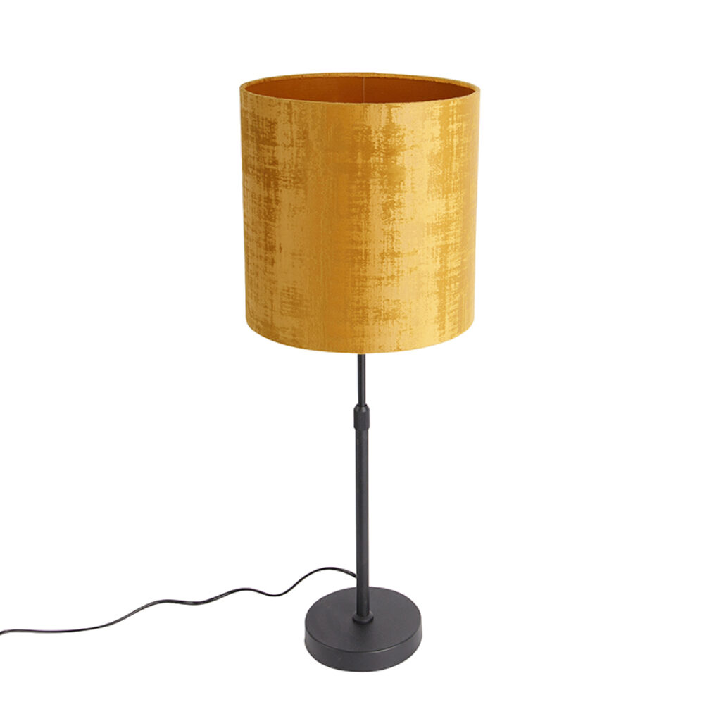 tafellampen Tafellamp zwart velours kap goud 25 cm verstelbaar Parte StaalStof Ga voor klassiek in huis met deze tafellamp. Mooi armatuur gecombineerd een