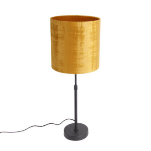 tafellampen Tafellamp zwart velours kap goud 25 cm verstelbaar Parte StaalStof Ga voor klassiek in huis met deze tafellamp. Mooi armatuur gecombineerd een