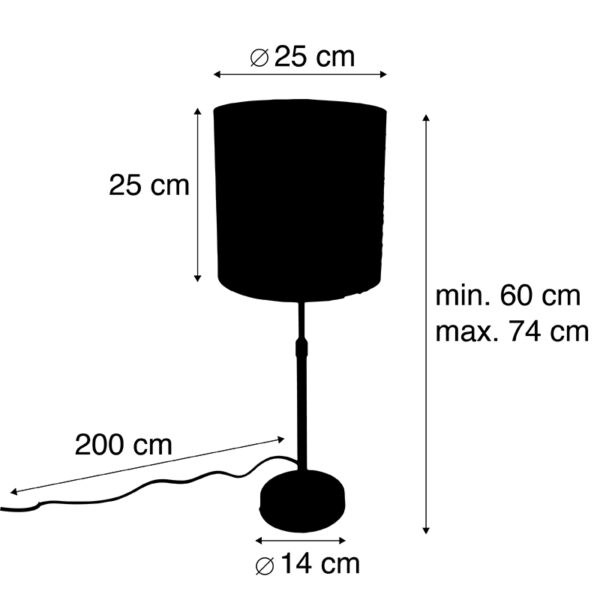 Tafellamp zwart velours kap zwart 25 cm verstelbaar - Parte - Afbeelding 3