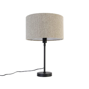 tafellampen Tafellamp zwart verstelbaar met boucle kap taupe 35 cm Parte StaalStof Zwart